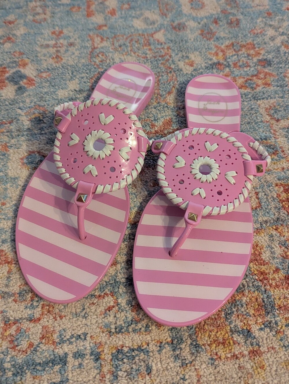 JACK ROGERS Women's 9 Georgica Jelly Sandals Pink White Flip Flop